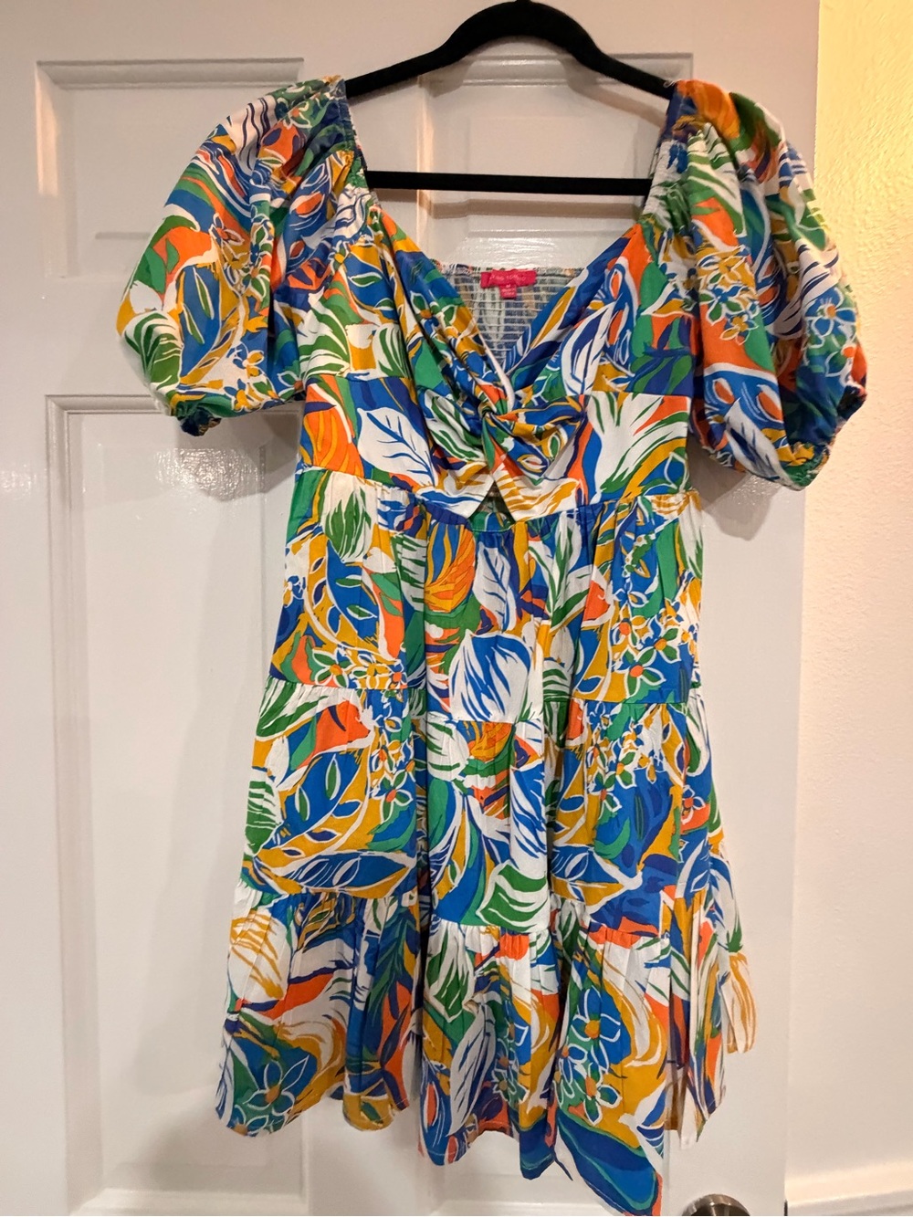 Women’s Tropical Print Puff-Sleeve Dress in Multicolor